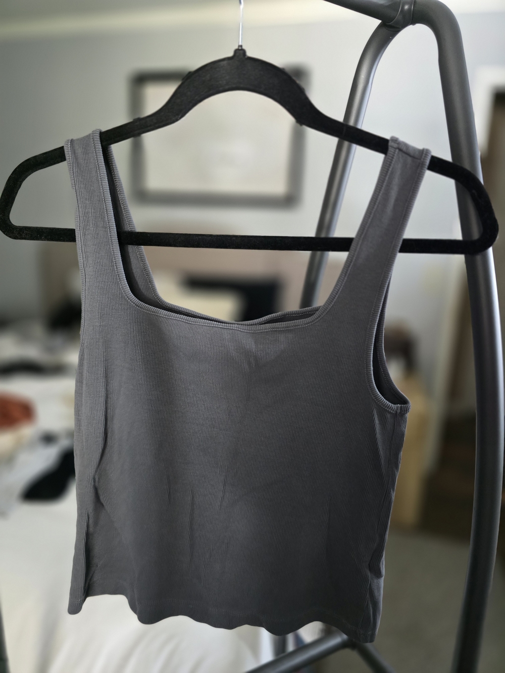 Old Navy Gray Ribbed Scoop Tank Top